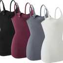 Nursing Tank Tops for Breastfeeding - Pregnancy Must Haves Maternity Camisoles with Built in Bra (Medium, Black/White/Gray/Red)