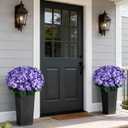 FOTEEWL Artificial Hydrangea Flower Topiary Trees - 2 Sets Faux Silk Flower Potted Plant, UV Resistant Fake Outdoor Hydrangea Bush for Front Door, Farmhouse, Garden, Porch Decor (Purple)