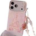 Casechics Compatible with iPhone Case,Cute Laser Glitter Bling Sparkly Castle Wristband Strap Bracelet Chain[Military Drop & Full Body Protection] Shockproof Cover Phone Case (iPhone 17,Pink)