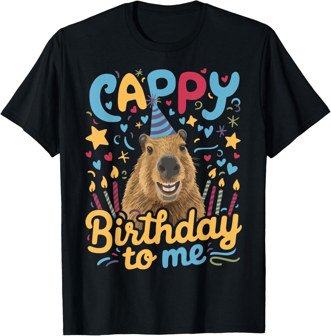 Cappy Birthday to Me Capy Birthday T-Shirt (Black, S)