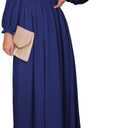 BLENCOT Womens Casual Long Sleeve Tiered V Neck Dress Pleat Ruched Ruffled Dress Solid Color Flowy Swing Midi Long Dresses (Small, Sp605 Blue)