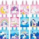Amylove 24pcs 8 * 8.5in Unicorn Canvas Tote Bag Bulk Reusable Candy Grocery Shopping Gift Mini Canvas Bags 12 Patterns Unicorn Design for Halloween Party Supplies Favors