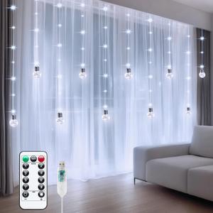 Minetom 200 LED Wishing Ball Curtain Lights - Fairy String Lights with Remote, USB Powered Waterproof for Christmas Wedding Party Bedroom Decoration, Pure White
