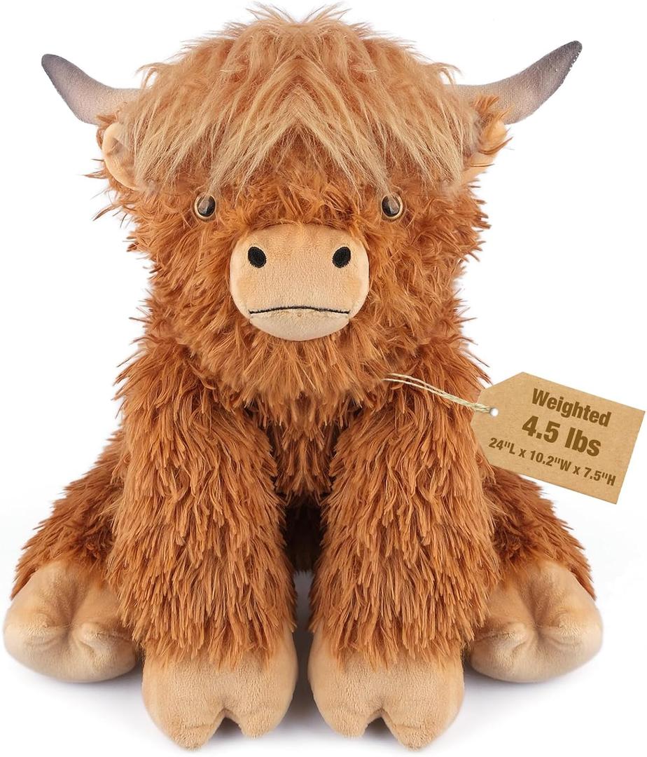 22" & 4.5 lbs Highland Cow Weighted Stuffed Animal, Adjustable Sitting & Laying Plush Toy Pillows with Removable Ceramsite Bag for Companion, Cuddly & Soft Gifts for Adults, Kids, Boys and Girls