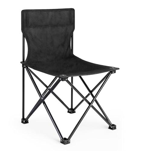 YSSOA Portable Folding Camping Chair for Adult with Carry Bag, Collapsible Anti-Slip Padded Oxford Cloth Stool for Hiking, Fishing, Gardening, Picnic, Small, Black