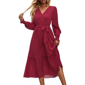 PRETTYGARDEN Women's Floral Boho Dress Fall Long Sleeve Wrap V Neck Ruffle Flowy Maxi Spring Wedding Guest Vacation Dresses, XL
