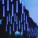 FUNPENY Meteor Shower Rain Lights, 864 LED Christmas Lights Icicle Snow Falling Christmas Lights Outdoor Raindrop Lights, 30cm 24 Tubes Xmas Tree Holiday Decoration (Blue)