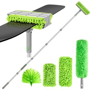 Ceiling Fan Cleaner Duster with 77" Extension Pole, 4-in-1 Reusable Microfiber & Chenille Fan Blade Cleaner, Bendable Fan Duster for Ceiling Fan Blade Blinds Baseboard Cobweb