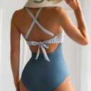 Eomenie Women's One Piece Swimsuits Tummy Control Cutout High Waisted Bathing Suit Wrap Tie Back 1 Piece Swimsuit (Blue, XL)