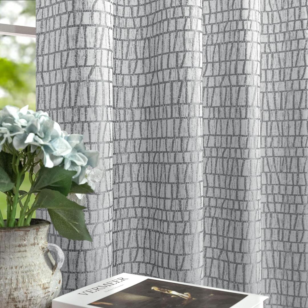 Grey Textured Curtains 96 Inches Long for Living Room Bohemian Contemporary Rustic Decor Floral Patterned Floor Length Silk Distressed Curtain for Bedroom Sliding Patio Door 2 Panels Light Gray Drapes