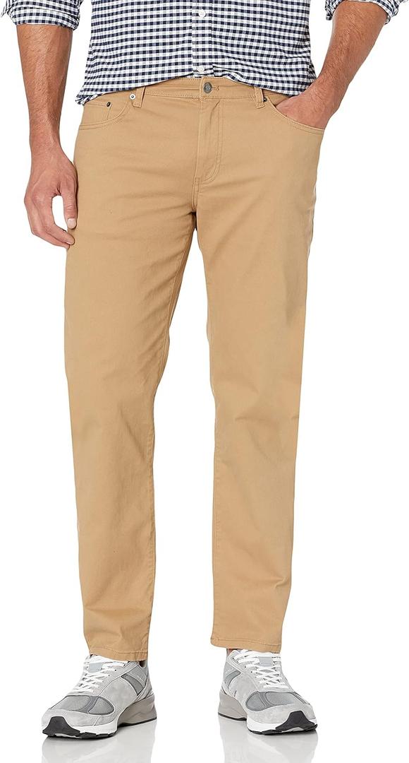 Amazon Essentials Men's Straight Fit 5-Pocket Stretch Twill Pants (38W x 28L, Dark Khaki Brown)