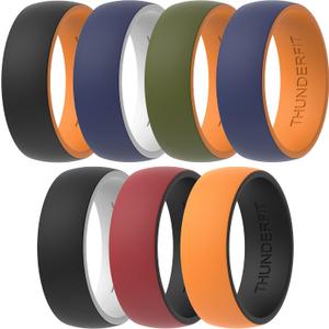 ThunderFit Silicone Wedding Rings for Men, 2 Layers Round Rubber Engagement Bands 8.7mm Wide 2mm Thick - 1/ 4/ 7/ 10 Variety Multipack (9.5-10 (19.8mm))