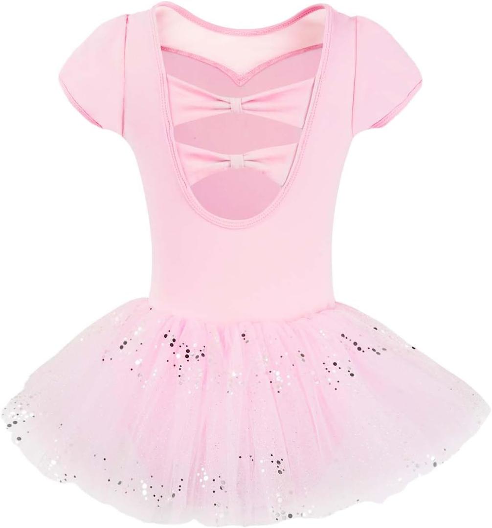Gogokids Ballet Leotards for Girls, Toddler Bow Back Dance Dress Outfit with Removable Tutu Skirt Combo