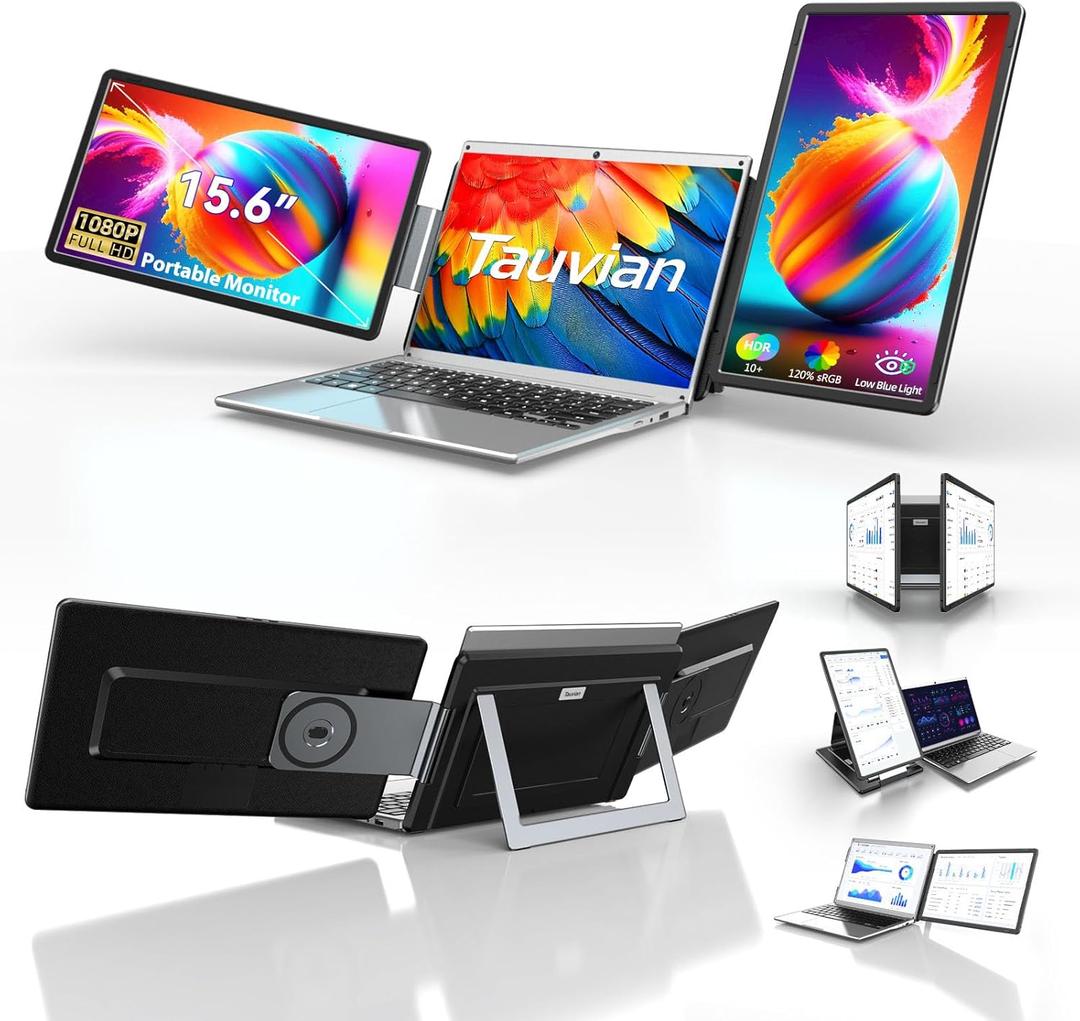 15.6" Laptop Screen Extender, FHD 1080P IPS Portable Triple Monitor for Laptops 13.3"-17.3", USB-C/HDMI Plug & Play, 120% sRGB Low Blue Light Detachable Monitor Extender for Windows/MacOS