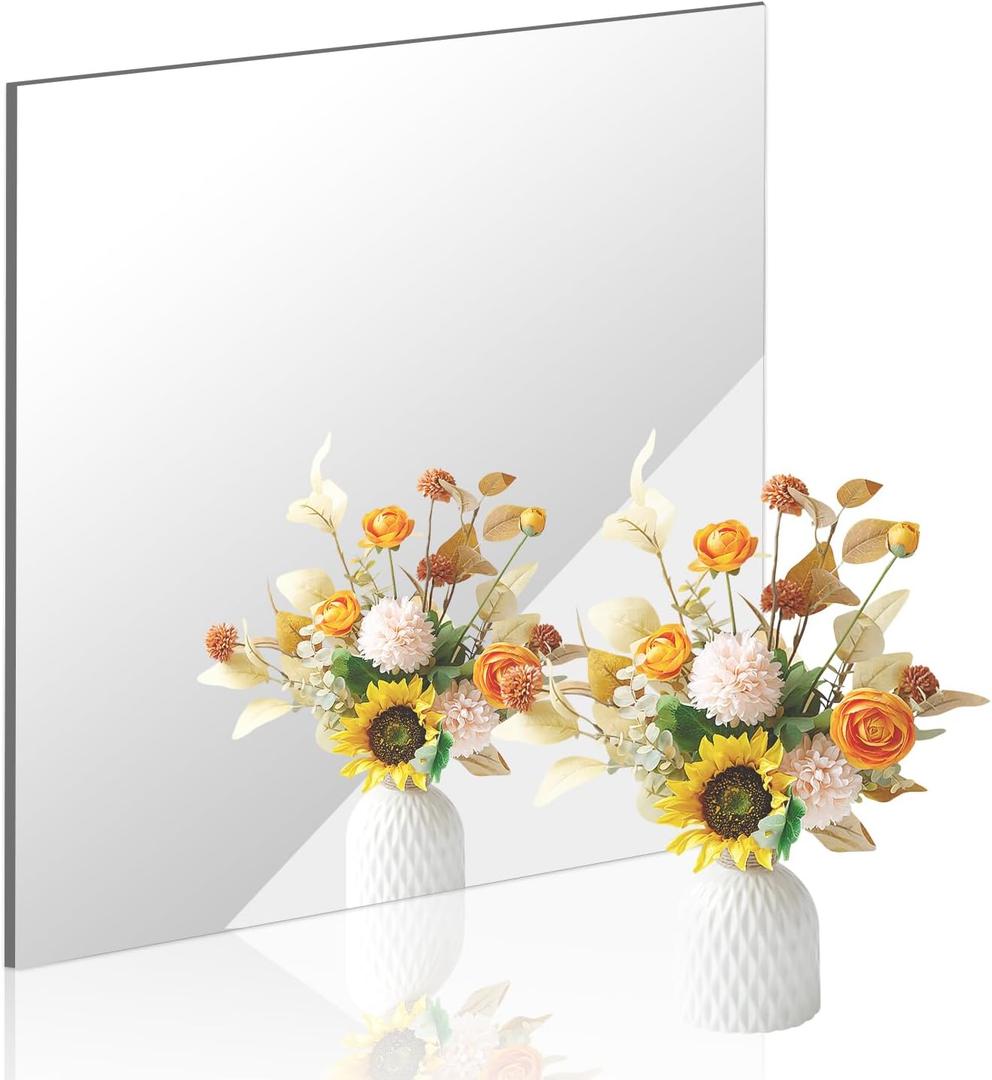 18x18 in Acrylic Mirror Sheet for Wall, 2.5mm Thick Unbreakable Non Glass Body Mirror Tile Self Adhesive Mirror Stickers Rectangular Wall Mirror for Bathroom Bedroom Home Gym Door Decor
