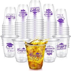 Eaasty 100 Pcs 12oz Graduation Cups 2025 Disposable Plastic Cups for Class of 2025 Graduation Party Congrats Grad Elegant Party Supplies Tableware Decorations (Purple)