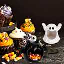 Whaline 2Pcs Halloween Candy Bowls MIni Halloween Candy Dish Candle Holder Trick or Treat Bat Ghost Ceramic Dish for Tiered Tray Ornament Tableware Holiday Party Decor Supplies Gift