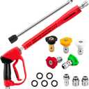 High Pressure Washer Gun 5000 PSI, Power Washer Gun with Replacement Wand Extension, 5 Nozzle Tips, 1/4''Quick Connect Plug and M22-14mm & M22-15mm Fitting, 40 Inch, Long Gun