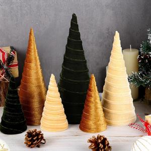 5 Pcs 12" 10" 6" Christmas Cone Tree Decorations Christmas Neutral Velvet Table Centerpieces Decor Flocked Farmhouse Tiered Tray Ornament Xmas Tree for Home Entryway Tabletop Centerpiece Decor (Retro)
