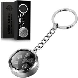 Mini DND Dice,DNDND 6mm Metal Dice Set with Kyechain Silver Stailess Steel Case and Gorgeous Gift Box for Dungeons and Dragon D&D Game (Iron with Silver Case)