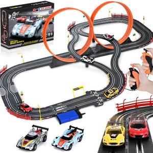 Boy Toys Gifts for 6 7 812 Years Old, Slot Car Race Track Sets with 4 Slot Cars, Battery or Electric Car Track for Boys, Dual Racing Game Lap Counter Circular Overpass Track Gifts for Kids