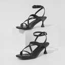 ZURIN Women's Low Kitten Heels Sandals Dressy Strappy Heeled Sandals Open Square Toe Ankle Strap Summer Dress Party Shoes 2.4 Inch (6.5, Black)
