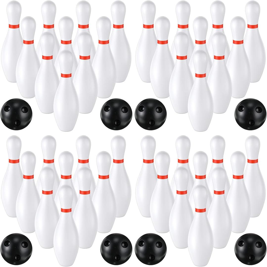 RoundFunny 4 Pack 6.3 Inch Kids Bowling Set Indoor and Outdoor Games for Kid Includes 40 Pcs Plastic Bowling Pins and 8 Pcs Balls Lawn Games for Toddler Yard School Activities Party