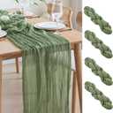 Asee'm 4pcs Cheesecloth Table Runner 120 Inches Sage Green Boho Gauze Cheese Cloth Runner 10FT Rustic Sheer Table Runners for Summer Wedding Baby Shower Holiday Party Decoration