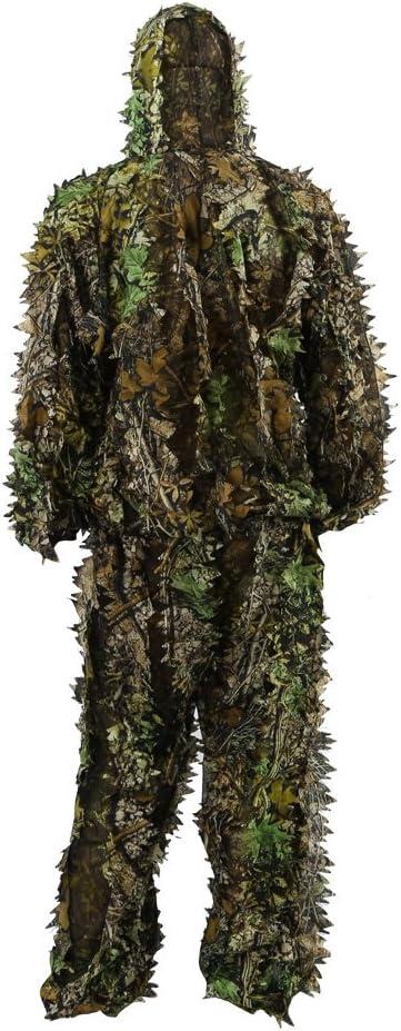 Zicac Outdoor Camo Ghillie Suit 3D Leafy Camouflage Clothing Jungle Woodland Hunting (Height 5.9-6.2 ft)