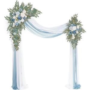 Artificial Arch Flowers Kit (Pack of 4), 2Pcs Artificial Flower Arch Decor, 2Pcs Drapes, Ceremony and Reception Background Rose Decoration, Grayish Blue Floral Outdoor Party Decor