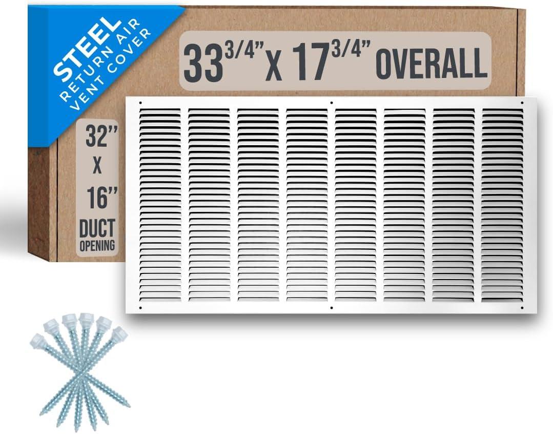 Fits 32x16 Duct Opening | Steel Return Air Grille by Handua | Vent Cover Grill for Sidewall and Ceiling | White | HVAC Cold Air Intake Grille | Outer Dimensions: 33.75"W X 17.75"
