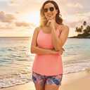 Tempt Me Two Piece Tankini Swimsuits for Women Tummy Control Bathing Suit with Shorts Athletic Two Side Pockets Swimwear (Orange, XL)