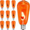 SUNSGNE Halloween Orange Flame Light Bulbs, 10-Pack E17 Flickering Flame Bulb ST40 Edison Replacement Bulbs for ST40 String Lights, 1 Watt- E17 Intermediate Screw Base