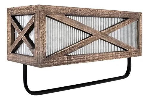 Autumn Alley Farmhouse Rustic Towel Rack Shelf Holder - Wood Towel Rack Basket Storage - Farmhouse Towel Holder for Rustic Bathroom and Farmhouse Kitchen Décor - Wall Mounted, Galvanized, Rustic Brown