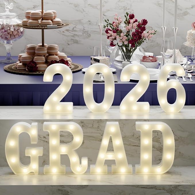 Graduation Decorations 2026 Deals-8 LED Long Marquee Light Up Letters 'Grad 2026' - Graduation Party Decor for Kindergarten Preschool High School College Graduation