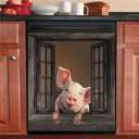 Magnetic Funny Pig Dishwasher Sticker Kitchen Cabinet Panels,Farm Window Refrigerator Door Cover Sheet,Animal Fridge Manget,Home Appliances Decor Decals 23" Wx17 H