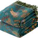 LUTBM Queen Throw Blanket for Bed 100% Cotton Boho Soft Quilt Birds and Floral Double Embroidery Summer Breathable Bed Blanket,90"x90" Lightweight All Season Blankets for Bedding Couch Home Decor