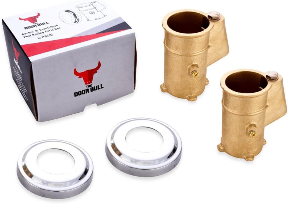 Brass Pool Rail Anchor and Escutcheon Set  2 Pack Inground Anchors with 4" Depth  Fits 1.90" OD Tubing  Heavy-Duty Mounting Kit for Pool Handrails and Ladders - 2 Pack