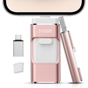 512GB Flash Drive[No App Required] Intended for Phone Tablet Androidphone and Computers, 4 in 1 Photo Stick for Phone Memory Storage Easily Backup Photos VideosPink