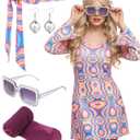 Janmercy 5 Pcs 70s Disco Outfit for Women Hippie Costumes Accessories 70s 80s Halloween Decades Party Cosplay (Large)