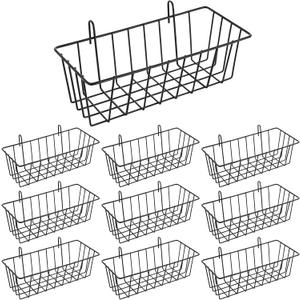 10 PCS Wall Grid Panel Hanging Wire Basket, Storage and Display Basket, No Drilling Wall Hanging Baskets, Grid Walls Accessory, for Kitchen Bathroom Home Decor Supplies, Black