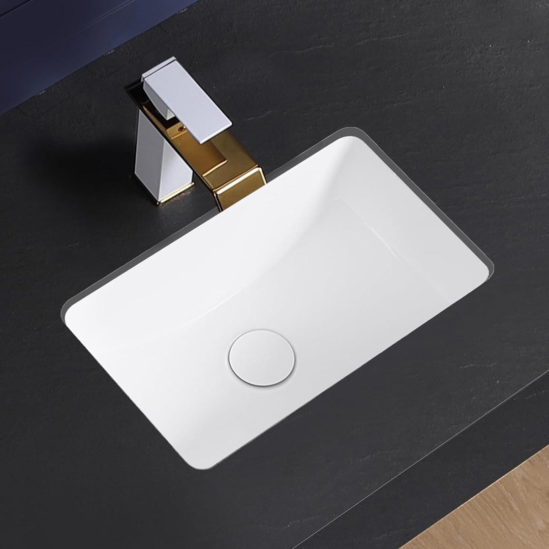 Undermount Bathroom Sink 17x11 Inch Small Bathroom Sink White Porcelain Ceramic Bathroom Under Counter Lavatory Vanity Sink Basin Rectangular Undermount Sinks with Overflow, 16.7"x10.7"x7.5"