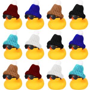Chivao 12 Pcs Mini Rubber Ducks with Sunglasses/ Glasses and Hats/ Necklace, Cruise Rubber Ducks in Bulk Valentine Gift Small Bathtub Toy for Hiding Party Favor(Cute Style,Yellow)