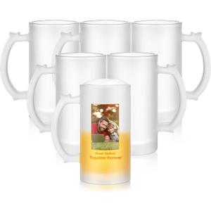 Mifoci 6 Pcs Sublimation Blank Beer Mugs Personalized Tazas Para Present 16 oz Frosted Beer Glass Cups Can Add Photo Text or Images on Gift for Husband Dad Men Groomsmen Wedding Oktoberfest