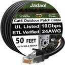 Cat6 Outdoor Ethernet Cable 50ft, 24AWG 10Gbps Support Cat8/7 Network, Pure Copper, Direct Burial Waterproof Underground Anti-UV (50ft) (Black)