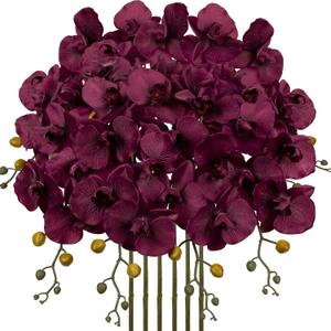 6PCS 32" Artificial Orchid Stems Purple Butterfly Orchid Faux Phalaenopsis Flowers for Home Wedding Centerpieces Office Table Decorations Real Touch Silk Orchids for DIY Floral Arrangements