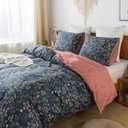 HoneiLife Queen Duvet Cover Set - 100% Cotton Floral Duvet Cover Sets,Soft & Breathable with Zipper Closure & Corner Ties,3pcs Wildflower Comforter Cover Sets- Flower Sea (Queen/Full-90"x90", Navy Blue)