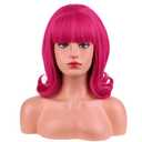 MAGQOO Hot Pink Wig Women Short Megenta Wig with Bangs Retro Bouffant Beehive Wigs 60s 70s 80s Costume Cosplay Halloween Party