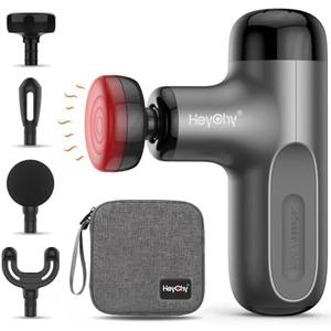 Mini Massage Gun with Heat, Deep Tissue Massage Gun, Portable Percussion Muscle Massager with 4 Massage Heads for Athletes