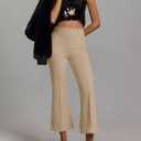 Cicy Bell Womens Flare Capri Pants Elastic High Waisted Cropped Dress Pants Trousers Stretchy Work Slacks (Beige, L)